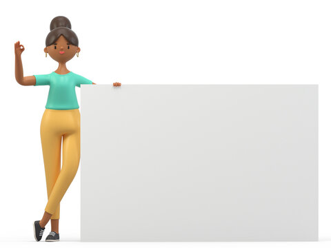 3D people holding an empty white board for insert a concept