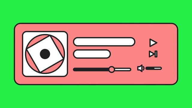 Minimalist Pink Music Player UI Animation with Soft Color Tone, Responsive Buttons and Moving Timeline, Friendly and Pleasant Layout for Enjoying Music, Audio Books and Spoken Content on Green Screen