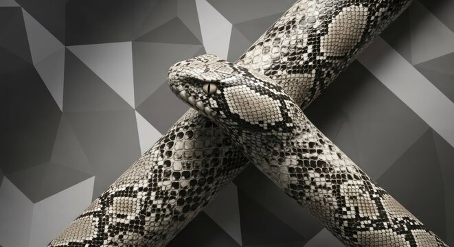 Dangerous snake with geometric gray background. Selective focus. 