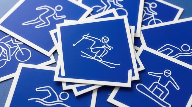 Blue freestyle skiing pictogram for the Winter Olympics Game 2026 in Milano and Cortina