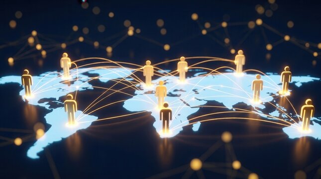 Illustration of a global network connection showcasing international business collaboration online