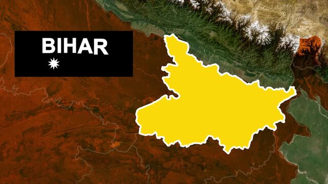 Bihar India State Map Highlighted on Satellite Background, Bihar State Location Map, Highlighted Bihar India Map