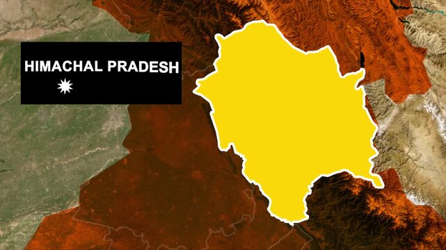 Himachal Pradesh India State Map Highlighted on Satellite Background, Himachal Pradesh State Map Animation, Highlighted Himachal Pradesh Location Map