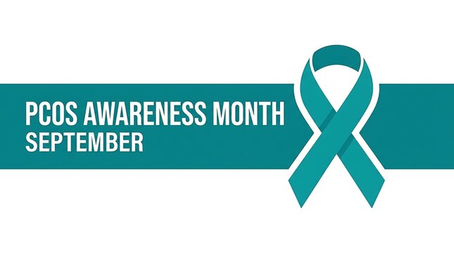 Pcos awareness month teal ribbon concept with awareness september syndrome