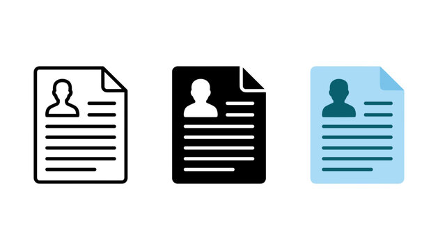 Set of resume icons, vector illustration of curriculum vitae symbols, personal profile document signs