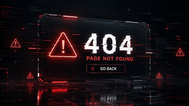 Futuristic 404 error page design with glitch effect
