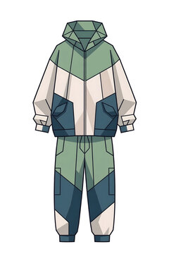 Tracksuit Vector, Oversized Geometric Hooded Sportswear Set Front View