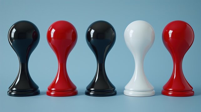 Colorful game pawns on blue background