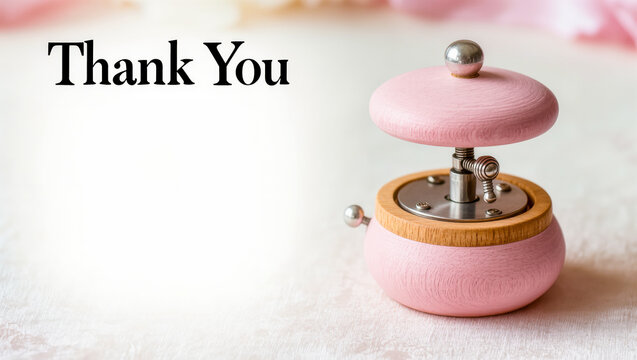 Pink wind-up music box thank you card with copy space