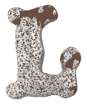 L  weathered chunky irregular form Lettering , 3d render