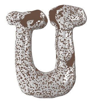 U  weathered chunky irregular form Lettering , 3d render