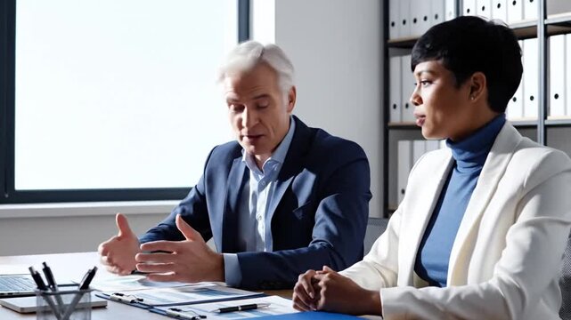 Diverse Business Professionals Discussing Strategy In Modern Office 4K Slow Motion
