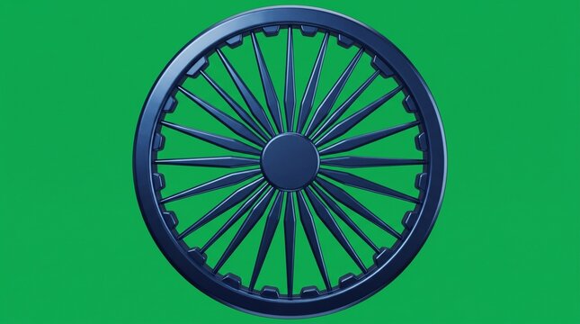 Ashoka Chakra Symbol of India on Green Background.