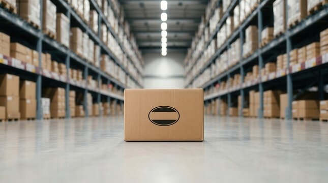 Ikea cardboard box ready for assembly and delivery, positioned on a warehouse floor in Tallinn, Estonia.