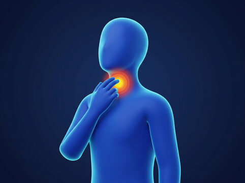 3D illustration of a person with a sore throat