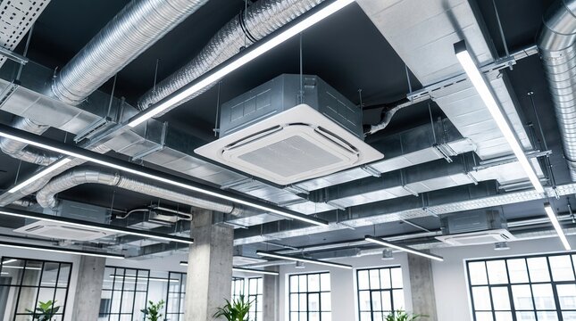 Exposed ductwork and air conditioning in a modern office to ensure productivity and comfort.