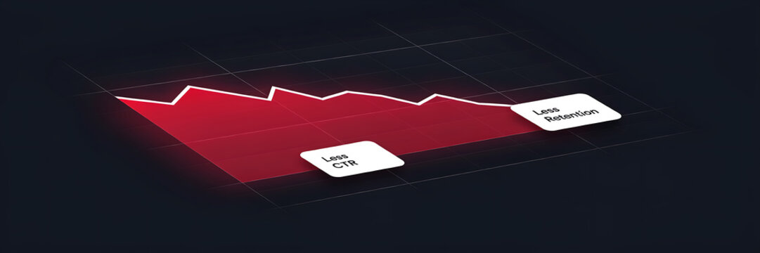 3d graph showing low click through rate and retention drop with red area chart design