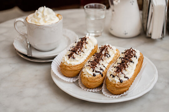 Czech Cream Pastry with Whipped Cream and Chocolate Drizzle