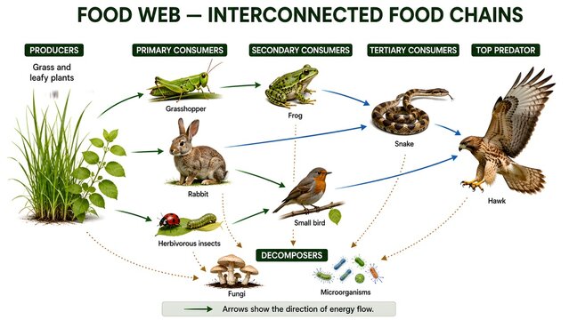Food Web &ndash; Interconnected Food Chains and Energy Flow in an Ecosystem
