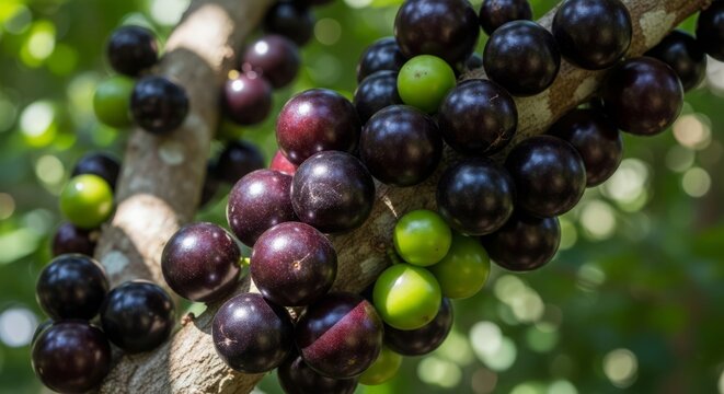 Jabuticaba Brazilian Grape Fruit Growing on Tree Trunk