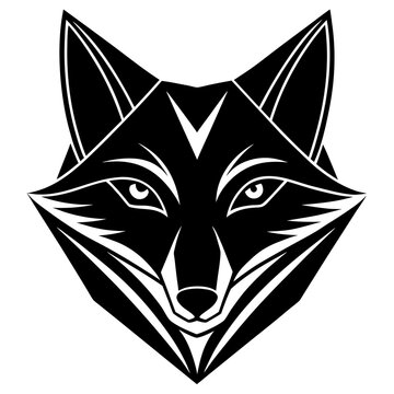 Fox head illustration shows a geometric black and white symmetrical design.