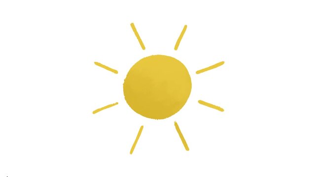 Simple doodle-style bright yellow sun graphic radiating warmth and happiness, perfect for summer and positive themes
