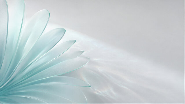 Abstract delicate turquoise petals with soft translucent feather texture on white background, elegant minimal 3D render with copy space