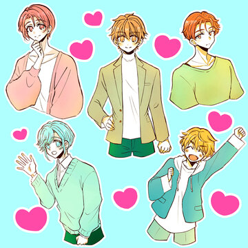 5人の男性　バラバラ　ハートマーク