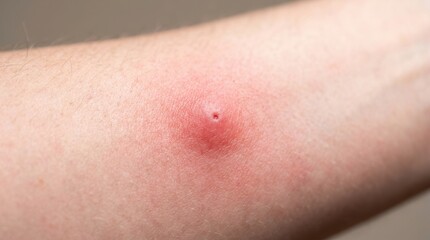 Fototapeta premium Redness and swelling from an allergic reaction or infection on an inflamed insect bite on human skin