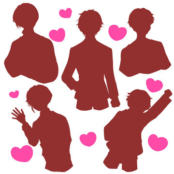 5人の男性　バラバラ　ハートマーク　シルエット