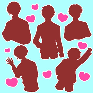 5人の男性　バラバラ　ハートマーク　シルエット
