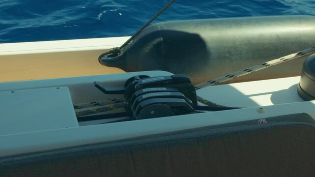 Detailed Scene Of Marine Mooring Hardware Set Against Calm Blue Waters And Scenic Adriatic Coast
