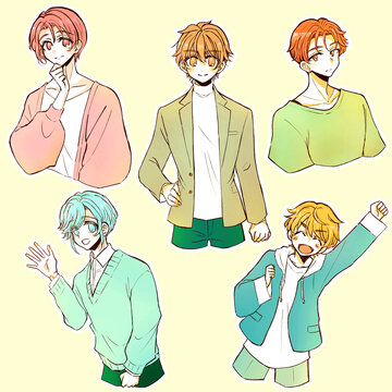 5人の男性　バラバラ