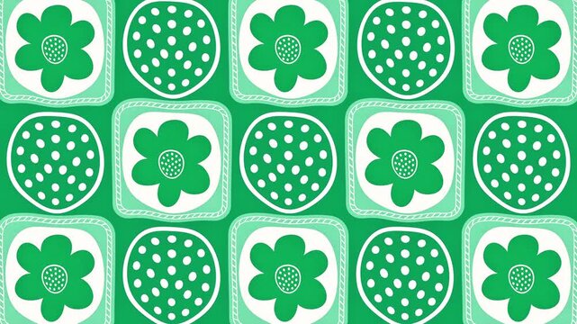 Retro Green Flower Polkadot Pattern Looping Video Background
