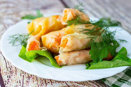 Korean pickled cabbage rolls stuffed with fresh carrot filling