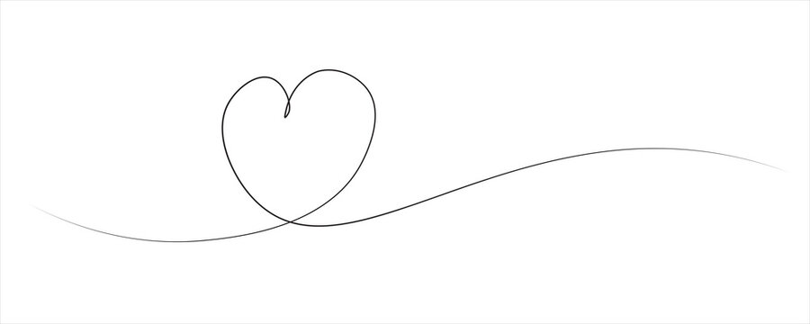 Continuous line heart shape border with realistic paper heart on white background for valentines, women, mother day greeting invitation graphic design. Stock royalty free vector illustration. PNG 