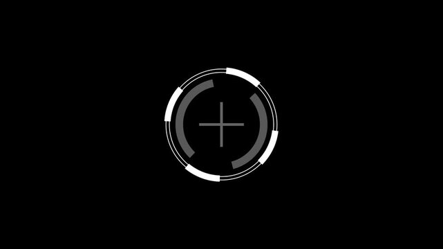 White Crosshair HUD Radar Circle Animation with Rotating Segments, Transparent Background Seamless Loop