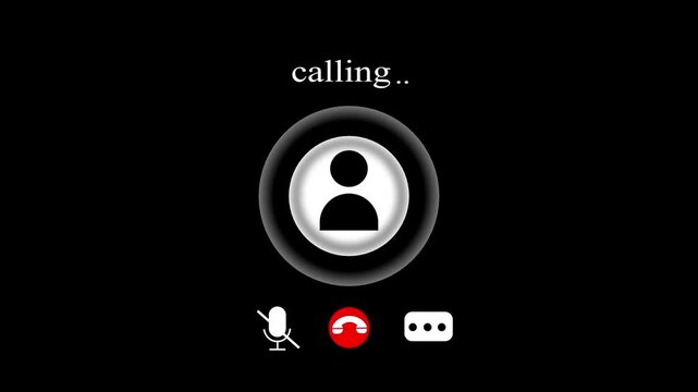 Video Call Interface Animation with Calling Text and Person Icon on Black Background