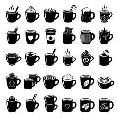 Fototapeta premium Set of Hot Drink Mugs and Coffee Cups Vector Icons