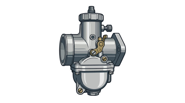 A detailed illustration of a motorcycle engine carburetor isolated on a white background.