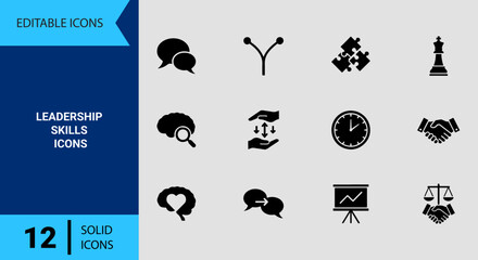 Obraz premium Leadership Skills and Competency Solid Icon Set Professional Talent Assessment Graphics Collection