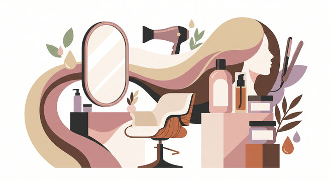 Professional Hair Salon Beauty Care and Styling Tools Flat Vector Illustration