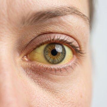 Jaundice Yellow Sclera in Adult Eye, Close-Up Medical Photography Showing Icterus and Liver Disease Symptom