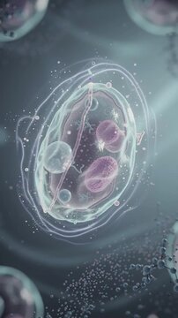 Microscopic animation showing detailed structure of a single biological cell.