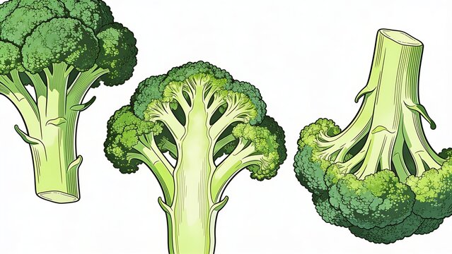 Vibrant illustration of fresh broccoli florets with organic texture and bright green color