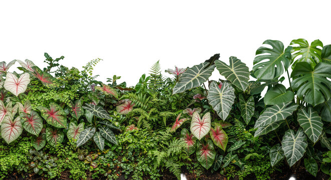 Colorful tropical plants on a transparent floor