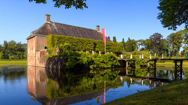 The beautiful noble house and estate Verhildersum on a summer's day, Leens, Groningen, the Netherlands