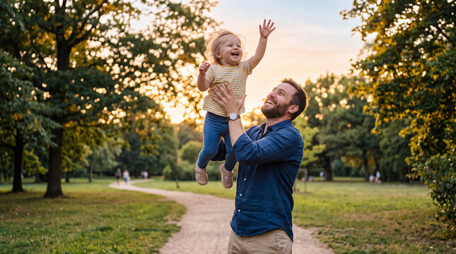 Father playing with child in a park