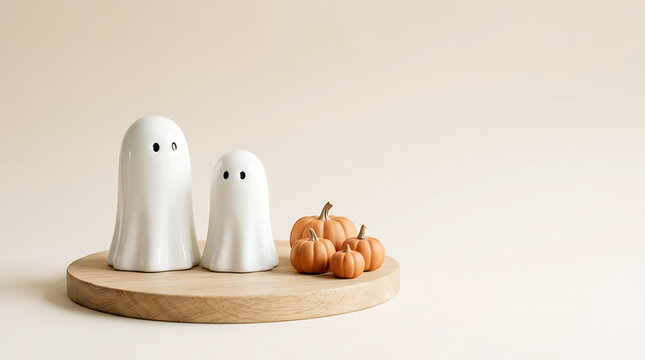 Halloween Ghost Salt And Pepper Shakers With Mini Pumpkins