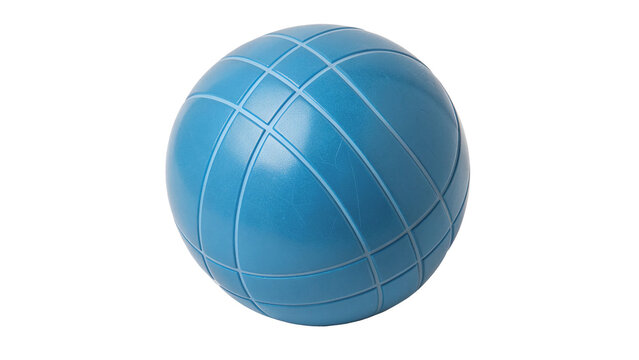 Classic blue rubber fitness exercise gymnastics ball isolated on transparent background